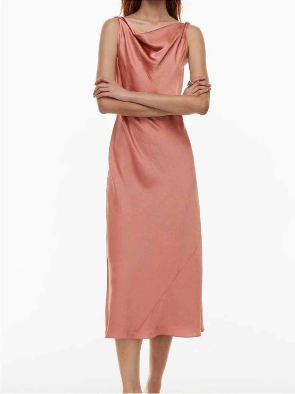 Wilfred Satin Cowl Neck Midi Dress Bias Cut- Rosewood XL